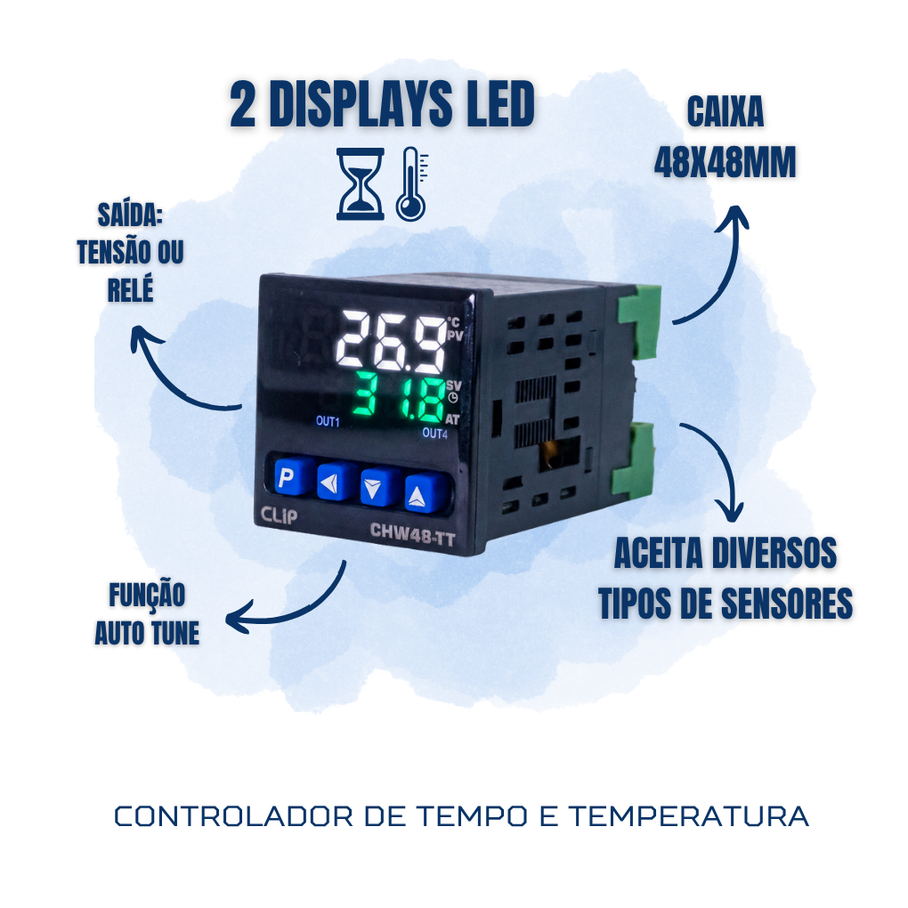 CONTROLADOR DE TEMPO E TEMPERATURA CHW-48 TT